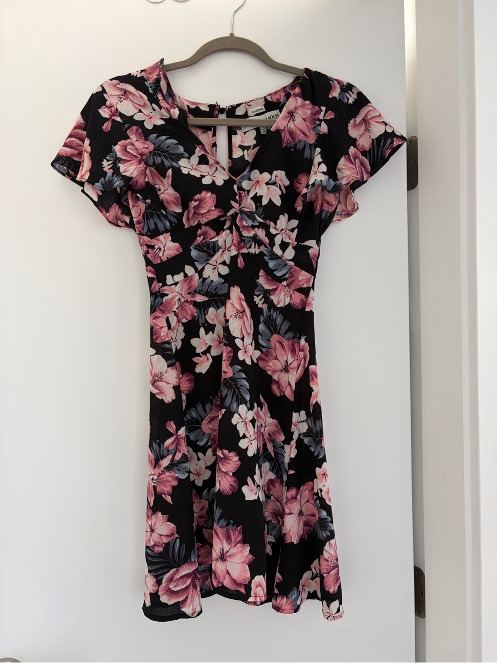 Almost Famous Black Floral Mini Dress with Pink Blossoms